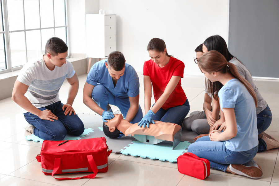 employees training on CPR and first aid