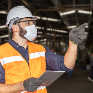 Wearhouse worker pointing