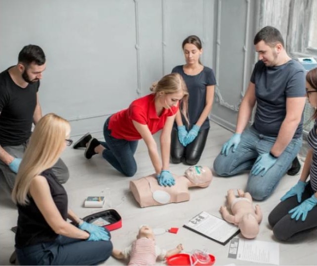 instructor training employee group on CPR and first aid